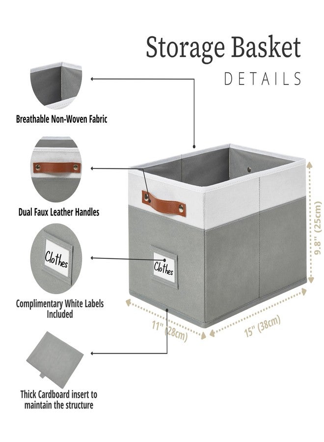 DECOMOMO Storage Baskets for Shelves - Large 15"x11"x10" Foldable Fabric Storage Bins, Baskets for Organizing with Labels (Grey & White, 4pcs) - Image 4